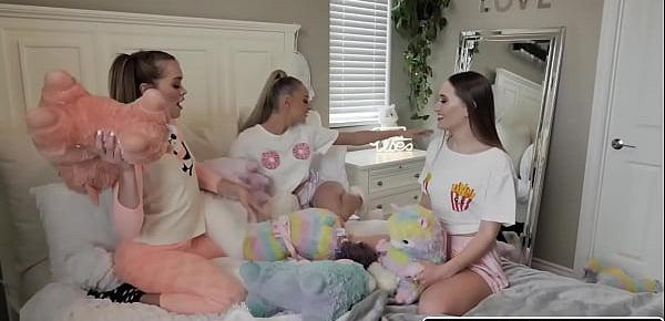  Katie Kush, Emma Hix, and Sera Ryder are having a sleepover party, they got horny for playing spin the bottle, and started to fuck.